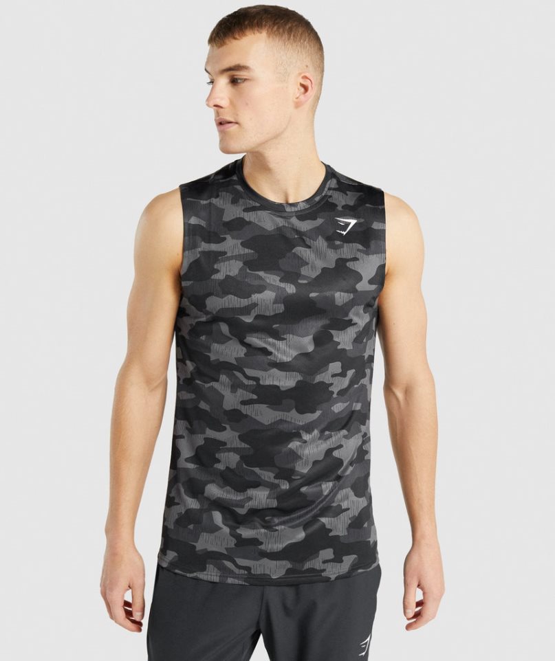 Men\'s Gymshark Arrival Sleeveless T-Shirts Camo | CA D1065N